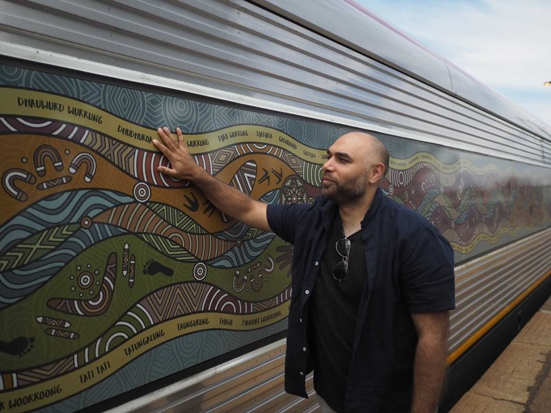 V/Line is proud to have unveiled our own Aboriginal artwork - Garramugudjina (now, footprints) - designed by Aboriginal artist Dixon Patten.